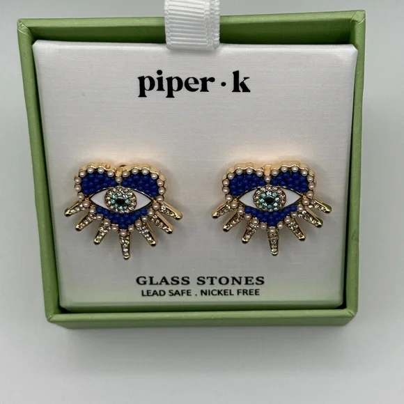 Piper Blue and Gold Starburst Earrings - Picture 4 of 5